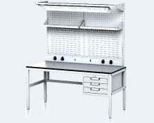 Pracovní stůl ALGERS 1885 - 2125 x 1600 x 700 mm - kontejner - perfo - police - světlo